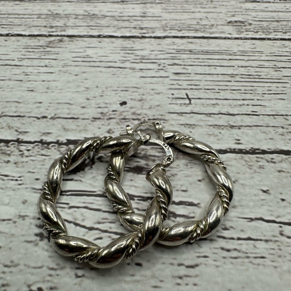 925 Silver Twisted Hoop Earrings